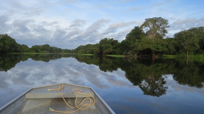 Imagen de un bote en el rio Amazonas